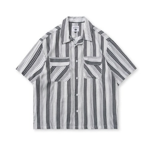스트라이프 드레이프 반팔 셔츠striped draped short sleeve shirt(A0655)
