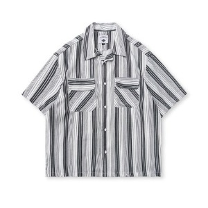 스트라이프 드레이프 반팔 셔츠striped draped short sleeve shirt(A0655)